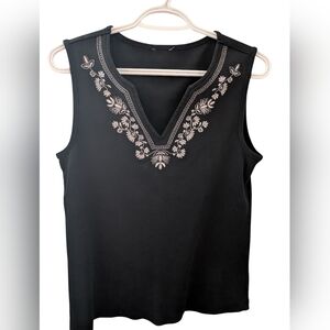 2/22 Black Embroidered Sleeveless Top